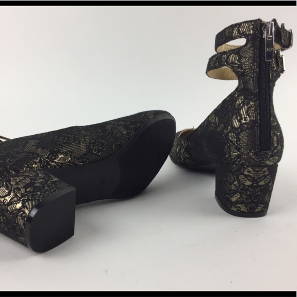 New Marc Fisher Gold Textile Short Block Heel - Picture 5 of 5